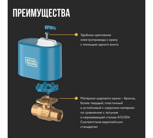 Кран шаровой Stahlmann 1F с электроприводом 12 В 2282754