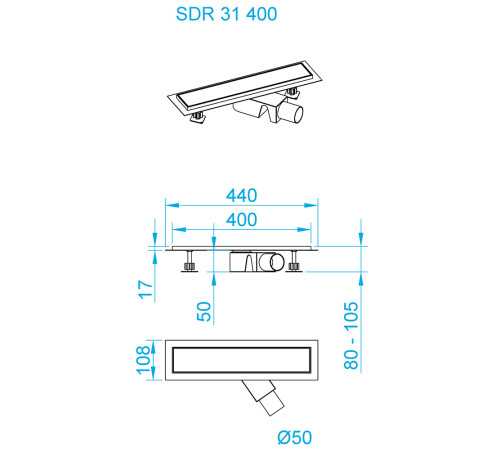 Душевой трап RGW SDR-31B 400 мм черный 47213140-04