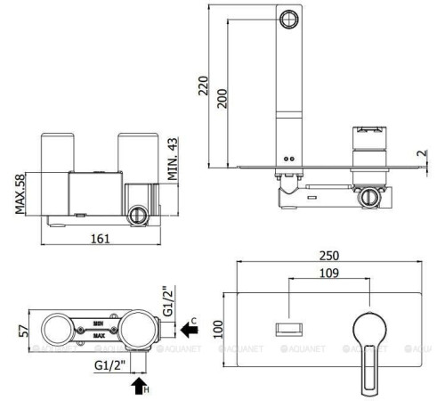Смеситель для раковины встраиваемый Paffoni RINGO излив 200 мм черный матовый RIN105NO