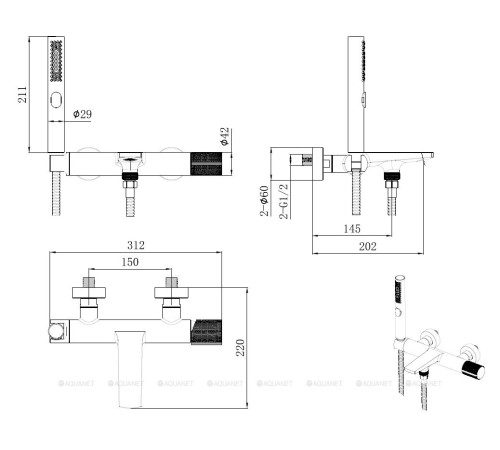 Смеситель для ванны Allen Brau Liberty с изливом и душевым набором черный матовый 5.33006-31
