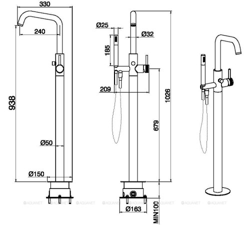 Смеситель напольный Allen Brau Priority корпус золото элементы черный 5.31008-GB31