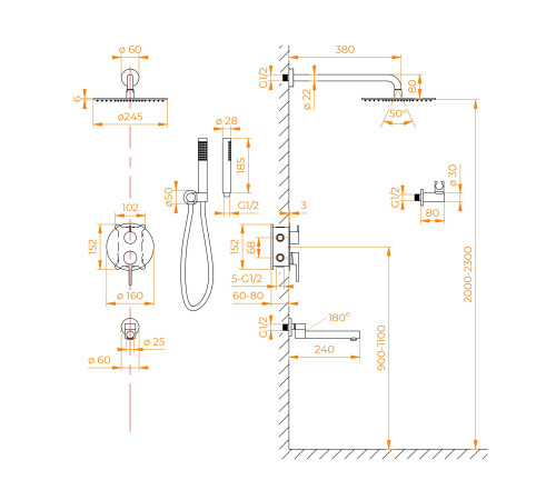Душевая система скрытого монтажа RGW SP-55 хром 51140855-01