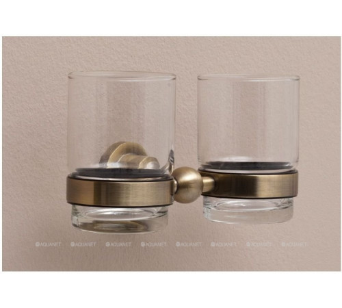 Стакан двойной стеклянный с держателем Aquanet 3884D латунь 3884D