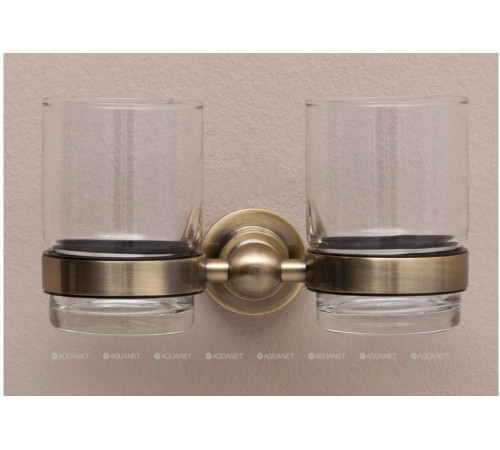 Стакан двойной стеклянный с держателем Aquanet 3884D латунь 3884D