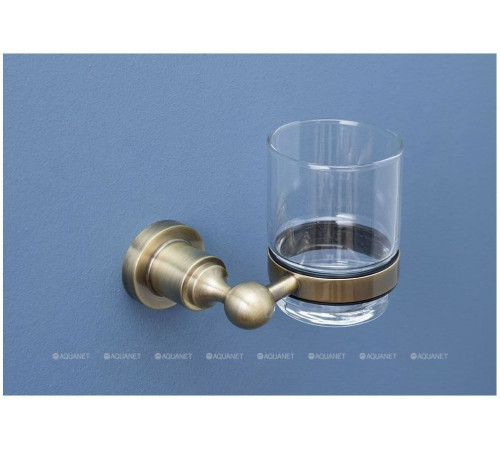 Стакан стеклянный с держателем Aquanet 3884 латунь 3884