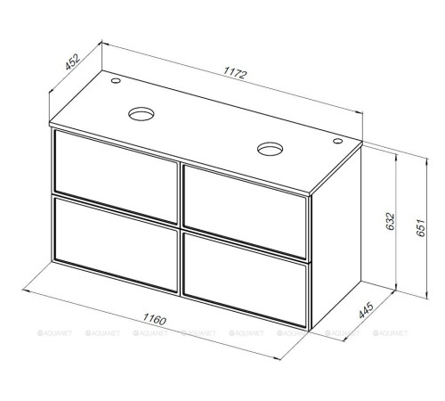 Столешница Aquanet Арт 120 2 отверстия мисти грин 00313283