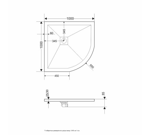 Душевой поддон полукруглый RGW ST/R-G 1000x1000 мм графит искусственный камень 16153100-02