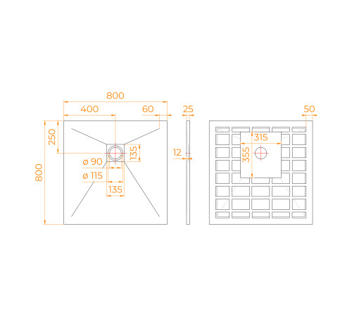 Душевой поддон квадратный RGW Stone Tray-G 800х800 мм графит 14152088-02-11