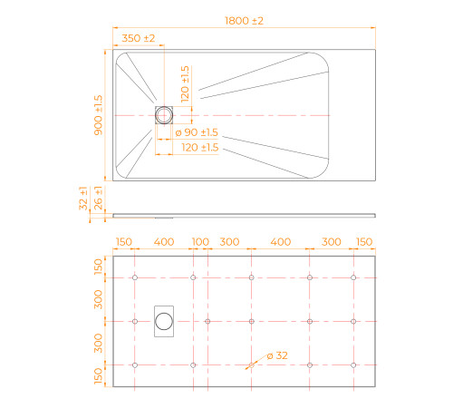 Душевой поддон прямоугольный RGW TSS-W белый 900x1800 мм 553502918-01