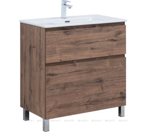 Тумба под раковину Aquanet Алвита new 80 напольная 2 ящика дуб веллингтон табак 00344129