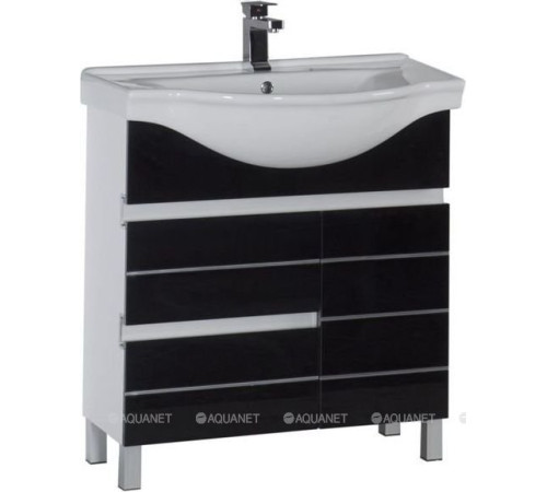 Тумба под раковину Aquanet Доминика 80 без корзины цвет белый фасад черный 00172376