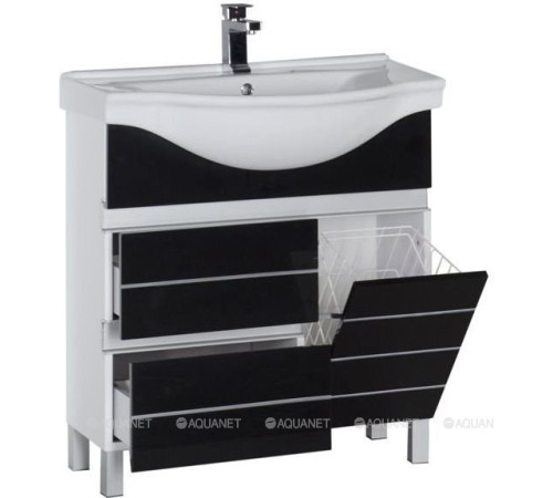 Тумба под раковину Aquanet Доминика 80 без корзины цвет белый фасад черный 00172376