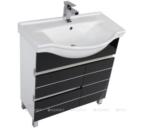 Тумба под раковину Aquanet Доминика 80 без корзины цвет белый фасад черный 00172376