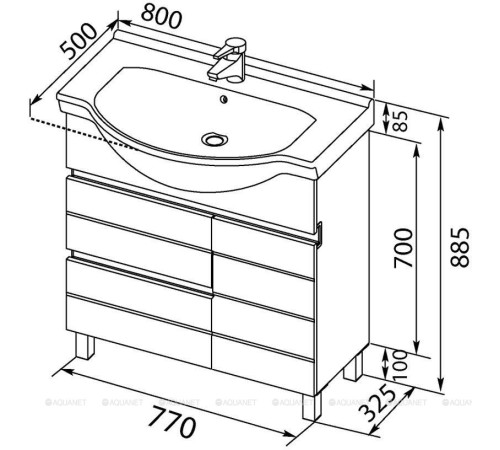 Тумба под раковину Aquanet Доминика 80 без корзины цвет белый фасад черный 00172376