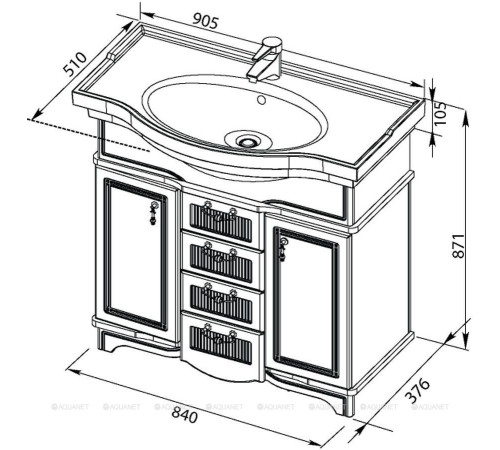 Тумба под раковину Aquanet Луис 90 бежевая 00176501