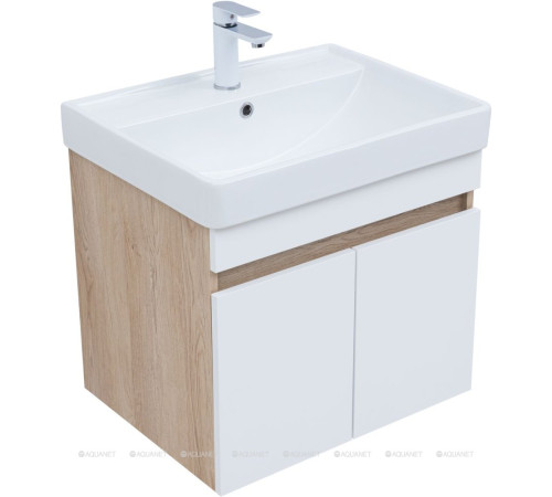 Тумба под раковину Aquanet Оптима 60 дуб светлый/белый сатин 00344799