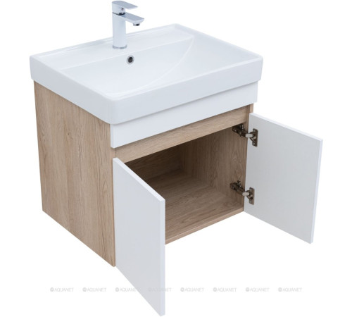 Тумба под раковину Aquanet Оптима 60 дуб светлый/белый сатин 00344799