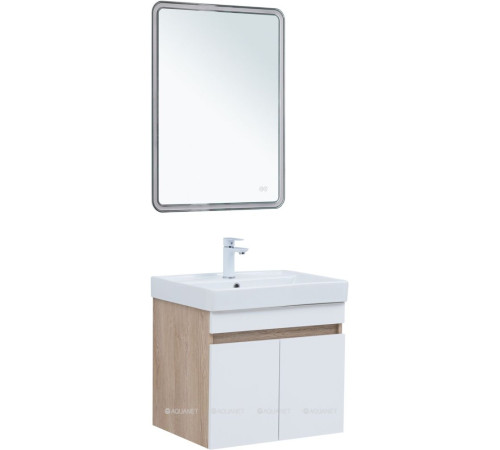 Тумба под раковину Aquanet Оптима 60 дуб светлый/белый сатин 00344799