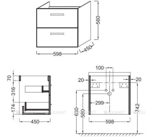 Тумба под раковину Jacob Delafon Ola 60 см серый антрацит EB390RU-N14