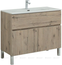 Тумба с раковиной Aquanet Алвита new 100 напольная 1 ящик 2 двери дуб веллингтон белый 00274136