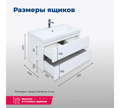 Тумба с раковиной Aquanet Беркли 80 белый глянец 00306359