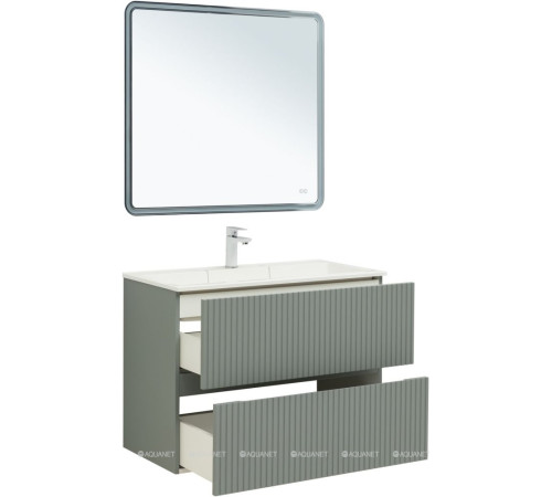Тумба с раковиной Aquanet Джейн 90 мисти грин раковина Фортуна 00332518