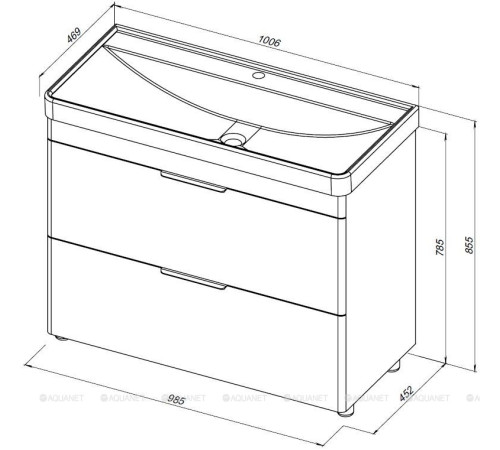 Тумба с раковиной Aquanet Ирис new 100 напольная 2 ящика белый глянец 00342096