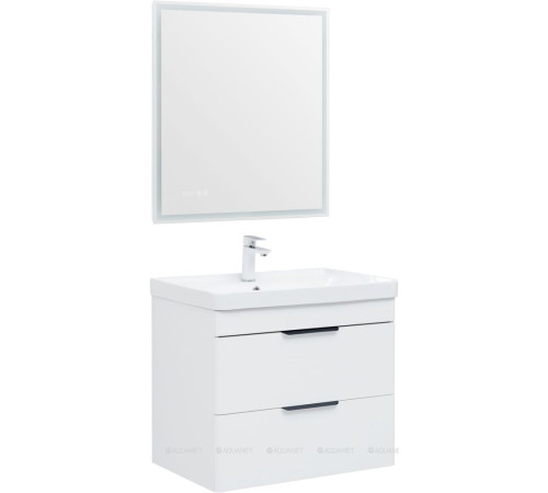 Тумба с раковиной Aquanet Ирис new 70 подвесная 2 ящика белый глянец 00312428