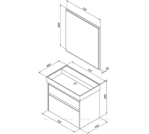Тумба с раковиной Aquanet Nova Lite 75 2 ящика белый глянец 00245244