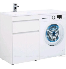 Тумба с раковиной Aquanet Токио 120 L напольная 1 ящик 2 фасада белый глянец 00239211