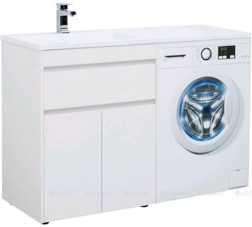 Тумба с раковиной Aquanet Токио 130 L напольная белый глянец 00239215