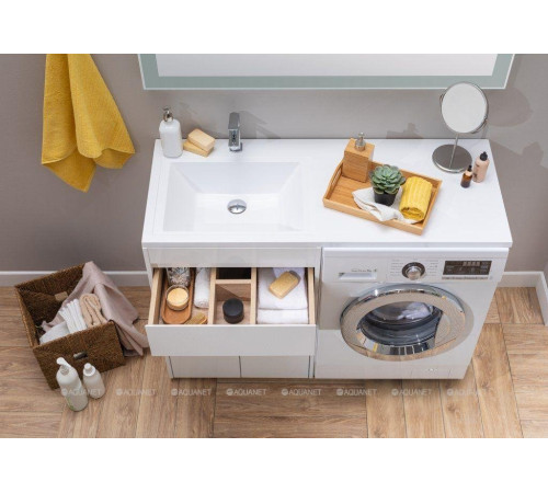 Тумба с раковиной Aquanet Токио 130 L напольная белый глянец 00239215