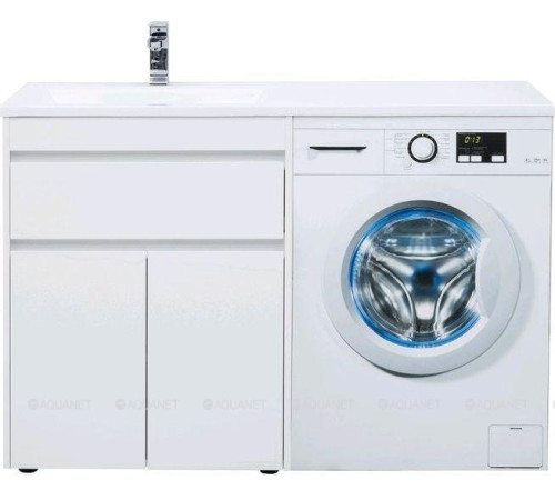 Тумба с раковиной Aquanet Токио 130 L напольная белый глянец 00239215