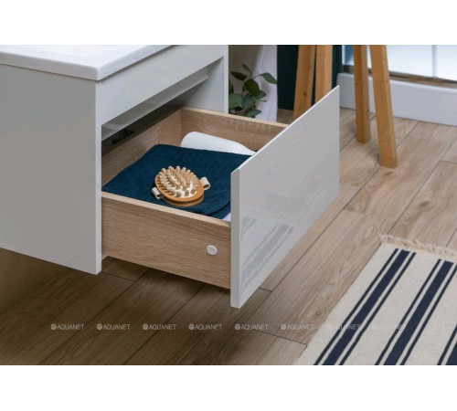 Тумба с раковиной Aquanet Токио 130 L подвесная 1 ящик белый глянец 00239217