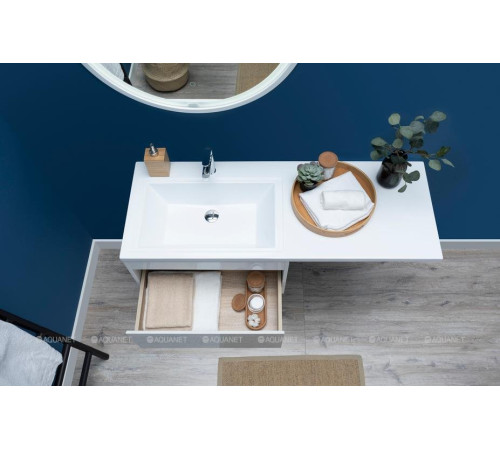 Тумба с раковиной Aquanet Токио 130 L подвесная 1 ящик белый глянец 00239217