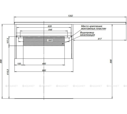 Тумба с раковиной Aquanet Токио 130 L подвесная 1 ящик белый глянец 00239217