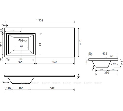 Тумба с раковиной Aquanet Токио 130 L подвесная 1 ящик белый глянец 00239217