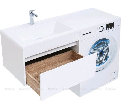 Тумба с раковиной Aquanet Токио 130 L подвесная 1 ящик белый глянец 00239217