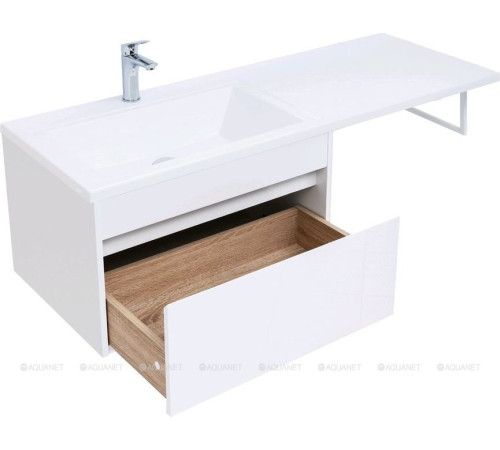 Тумба с раковиной Aquanet Токио 130 L подвесная 1 ящик белый глянец 00239217
