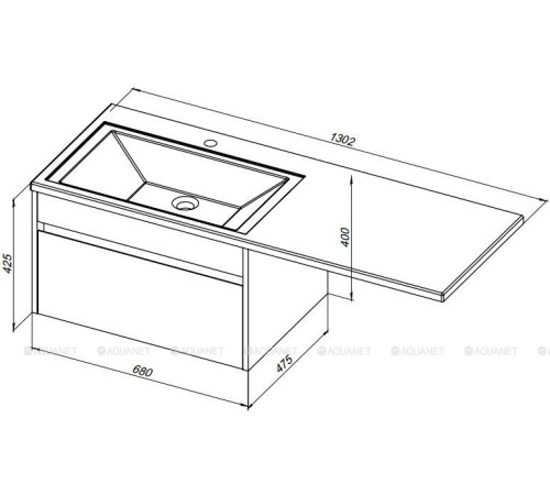 Тумба с раковиной Aquanet Токио 130 L подвесная 1 ящик белый глянец 00239217