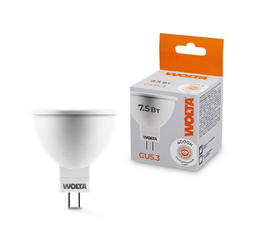 Лампа светодиодная Wolta GU5.3 7.5Вт 4000K 25SMR16-220-7.5GU5.3