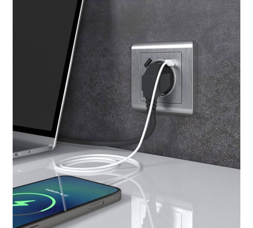 Розетка с заземлением и с шторками и 2хUSB, без рамки Werkel серебряный рифленый W1171709