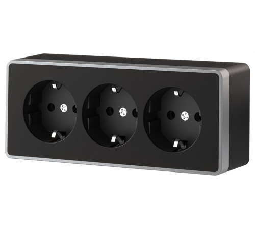 Розетка тройная с заземлением и со шторками Werkel Gallant (черный с серебром) W5073134