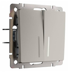 Выключатель проходной двухклавишный с подсветкой без рамки Werkel дымчатый W1222104