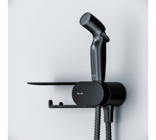 Смеситель встраиваемый с гигиеническим душем и полкой AM.PM Like черный матовый F0202622