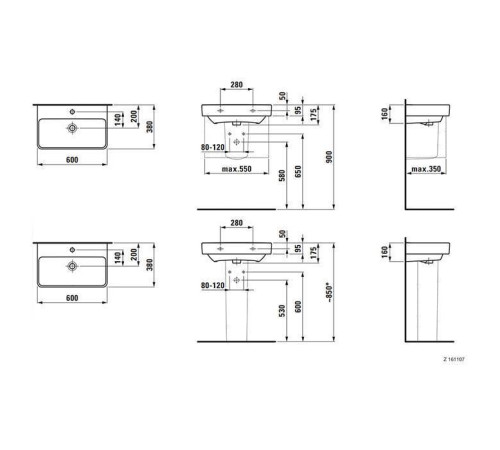 Раковина подвесная Laufen Pro 60х38 см без отверстия белая 8.1895.9.000.109.1