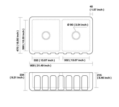 Раковина кухонная Kerasan Hannah Surrey 80x47x23 см без отверстия белый 545001