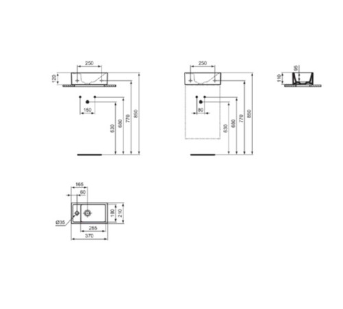 Раковина подвесная Ideal Standard i.life S 37х21 см левая белый глянец E211301