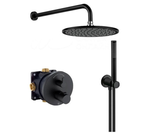 Душевой набор 7 в 1 Kludi Nova Fonte с термостатом верхний душ 300 мм черный матовый 208313915