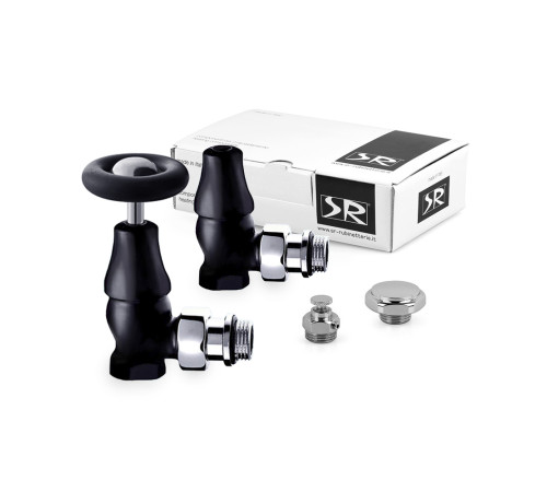 Комплект вентилей SR Rubinetterie Old Style 1/2 угловой с маховиком черный матовый K390-1500VC0S